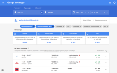Tilfeldig screenshot fra Google Flights